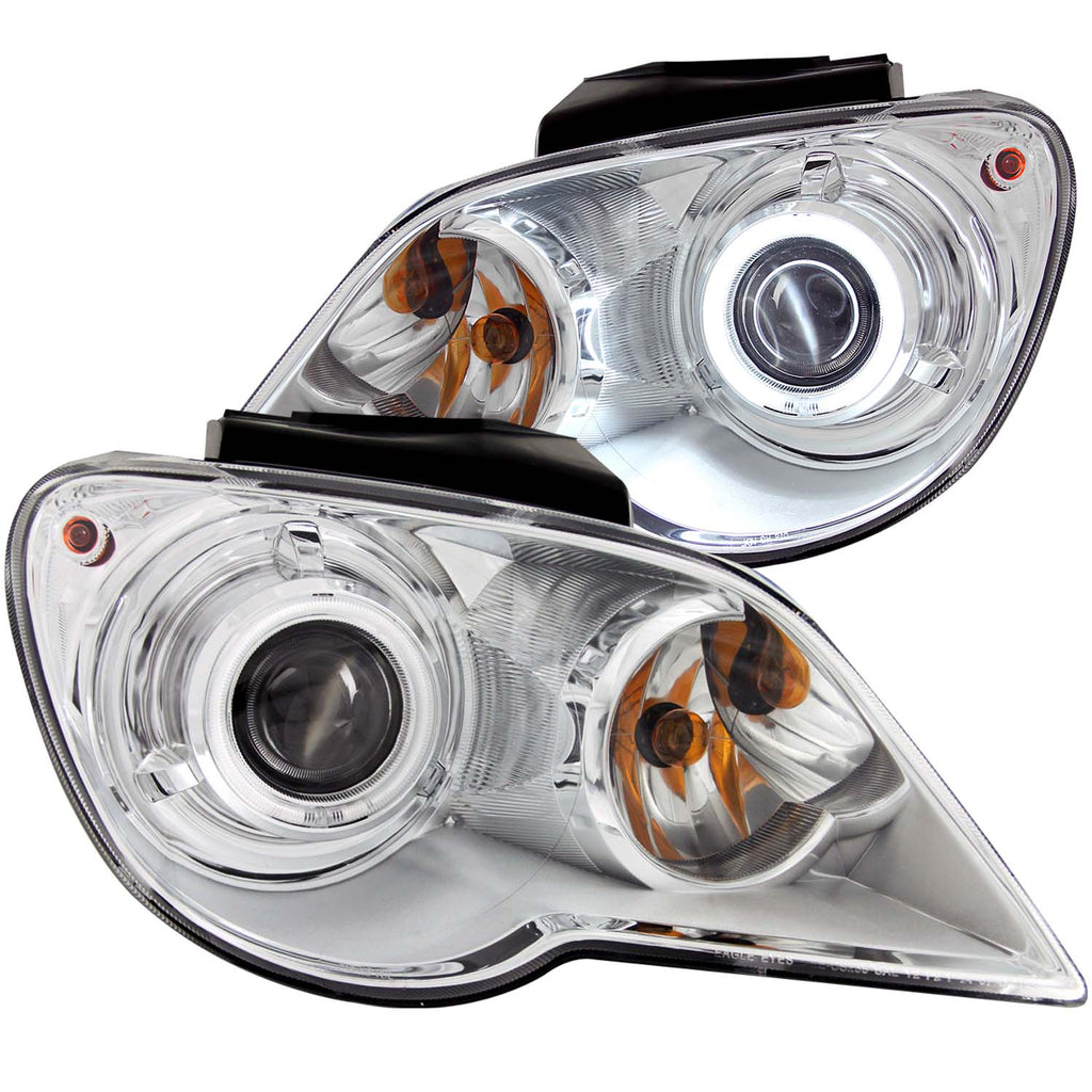ANZO USA-111185 | Projector Headlight Set w/Halo; Clear Lens; Chrome Housing;Pair CCFL; HID Compatible;