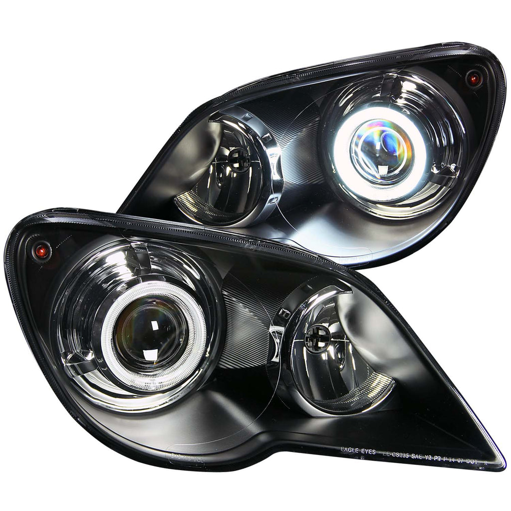ANZO USA-111186 | Projector Headlight Set w/Halo; Clear Lens; Black Housing;Pair CCFL; HID Compatible;