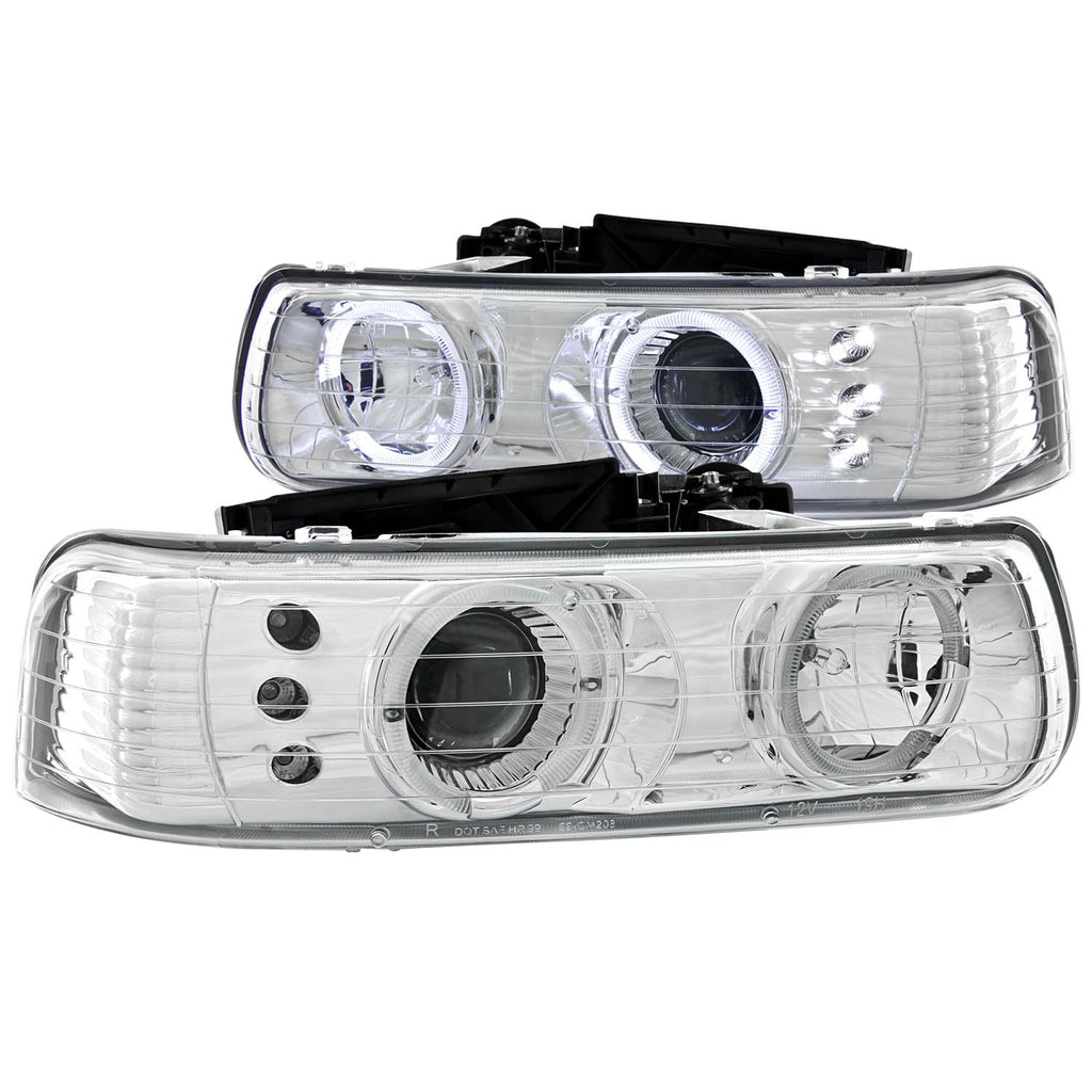 ANZO USA-111190 | Projector Headlight Set w/Halo; Clear Lens; Chrome Housing;Pair