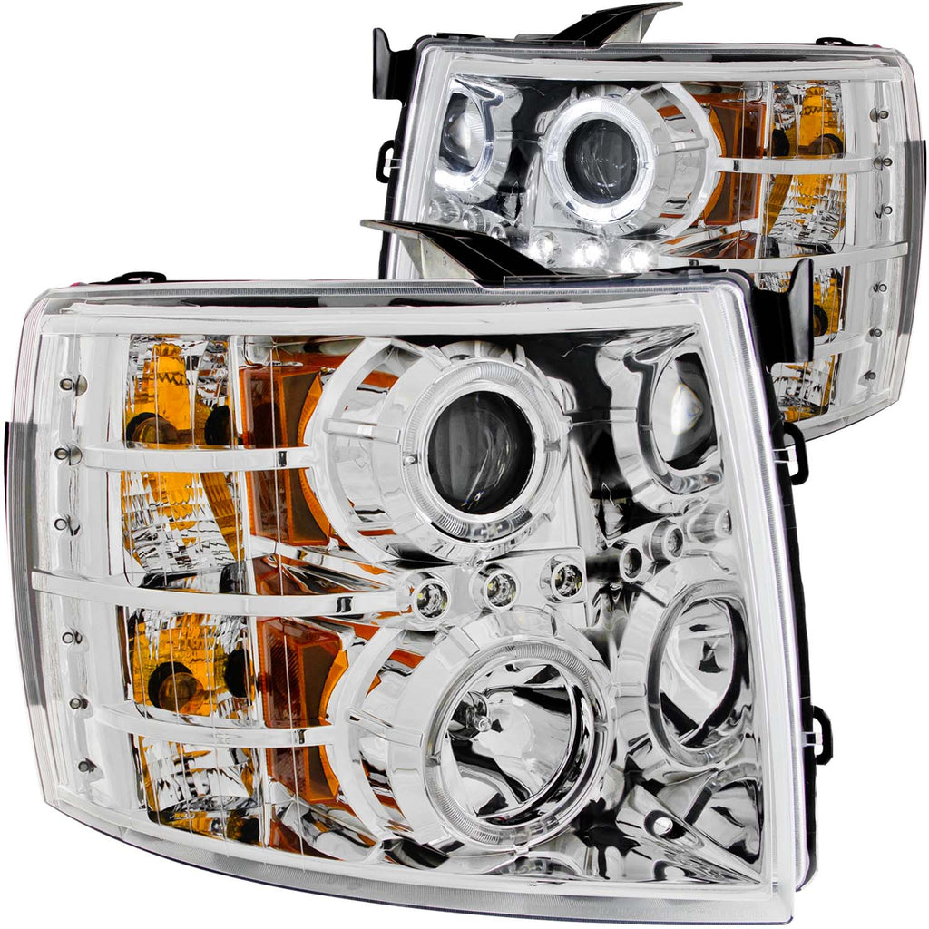 ANZO USA-111199 | Projector Headlight Set w/Halo; Clear Lens; Chrome Housing;Pair