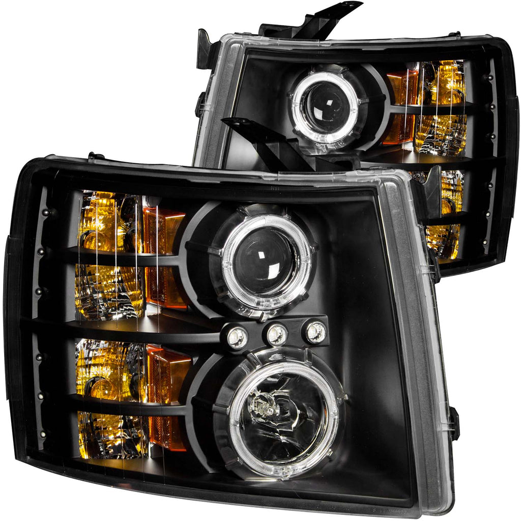 ANZO USA-111200 | Projector Headlight Set w/Halo; Clear Lens; Black Housing;Pair