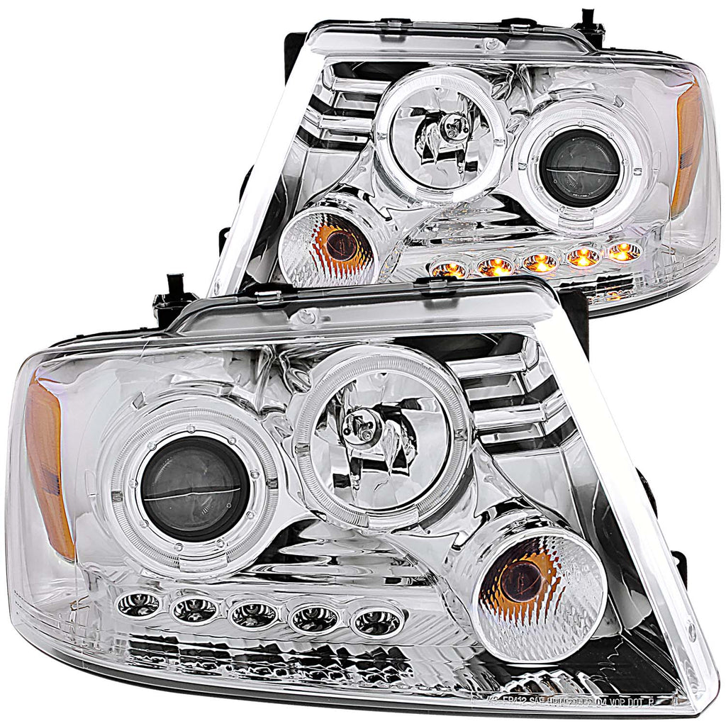 ANZO USA-111203 | Projector Headlight Set w/Halo; Clear Lens; Chrome Housing; G2;Pair w/LED Strip;