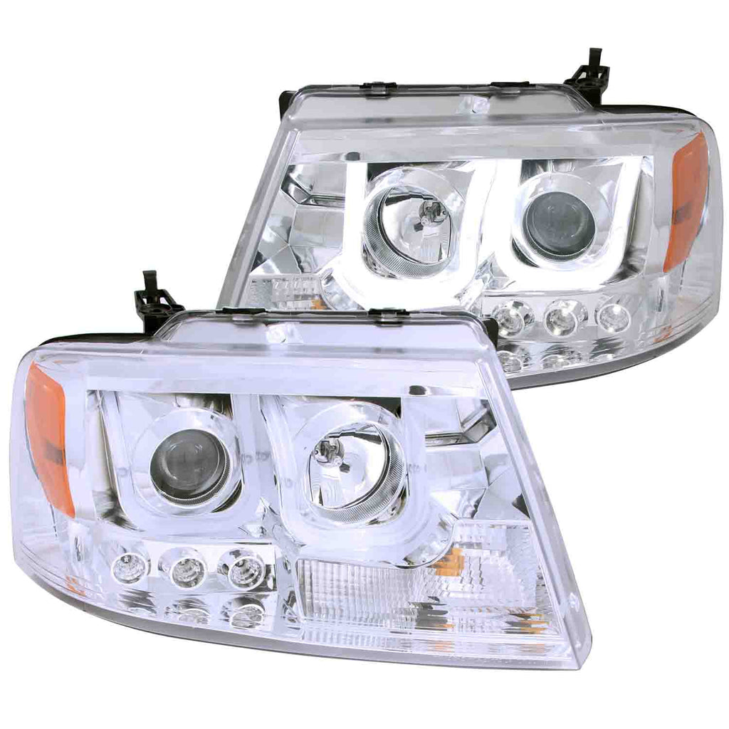ANZO USA-111287 | Projector Headlight Set; Clear Lens; Chrome Housing;Pair w/U-Bar;