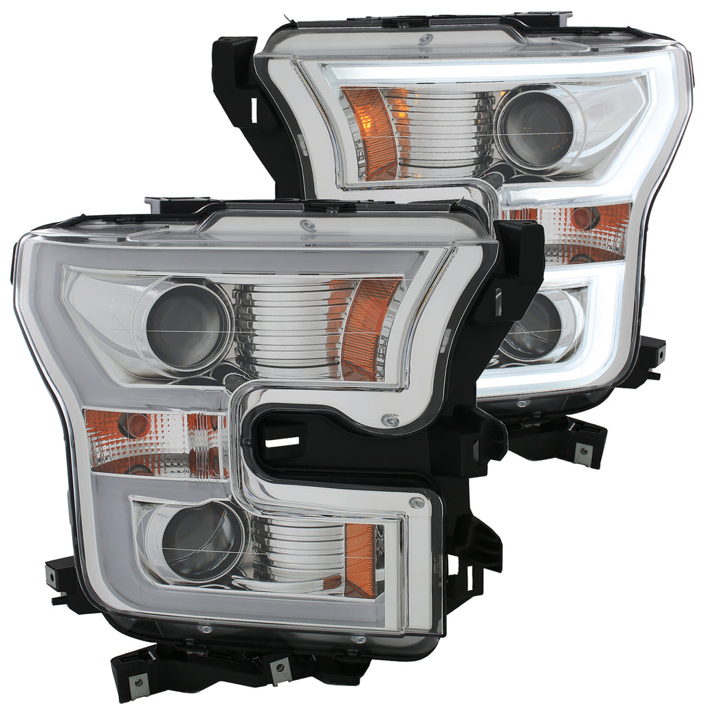 ANZO USA-111348 | Projector Headlight Set; Amber Lens; Chrome Housing;Pair w/Plank Style Design;
