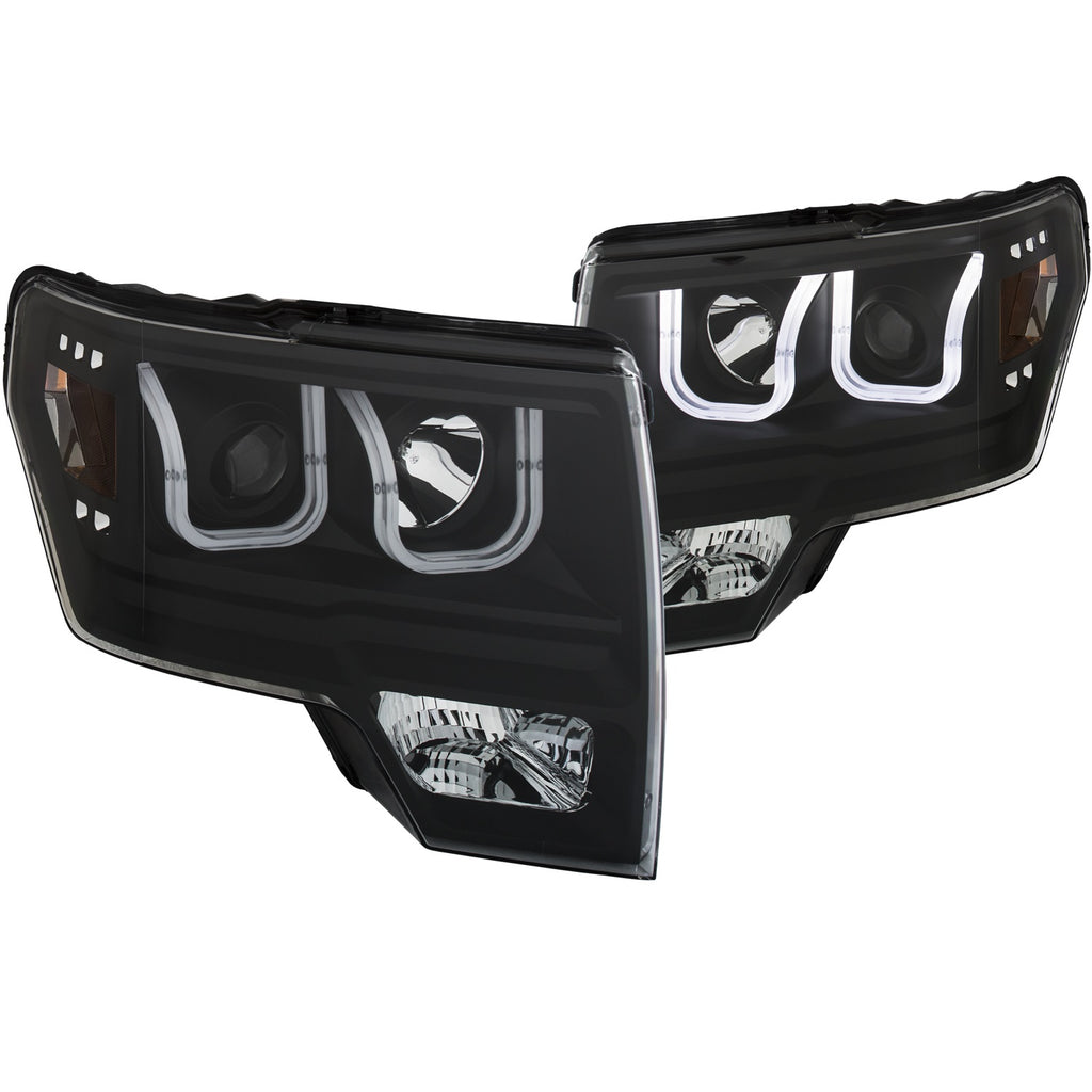 ANZO USA-111351 | Projector Headlight Set; Clear Lens; Black Housing; Amber;Pair w/U-Bar;
