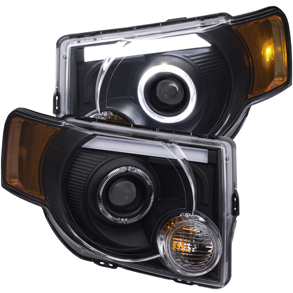 ANZO USA-111355 | Projector Headlight Set; Clear Lens; Plank Style; Black Housing; w/Black/Amber Trim;Pair