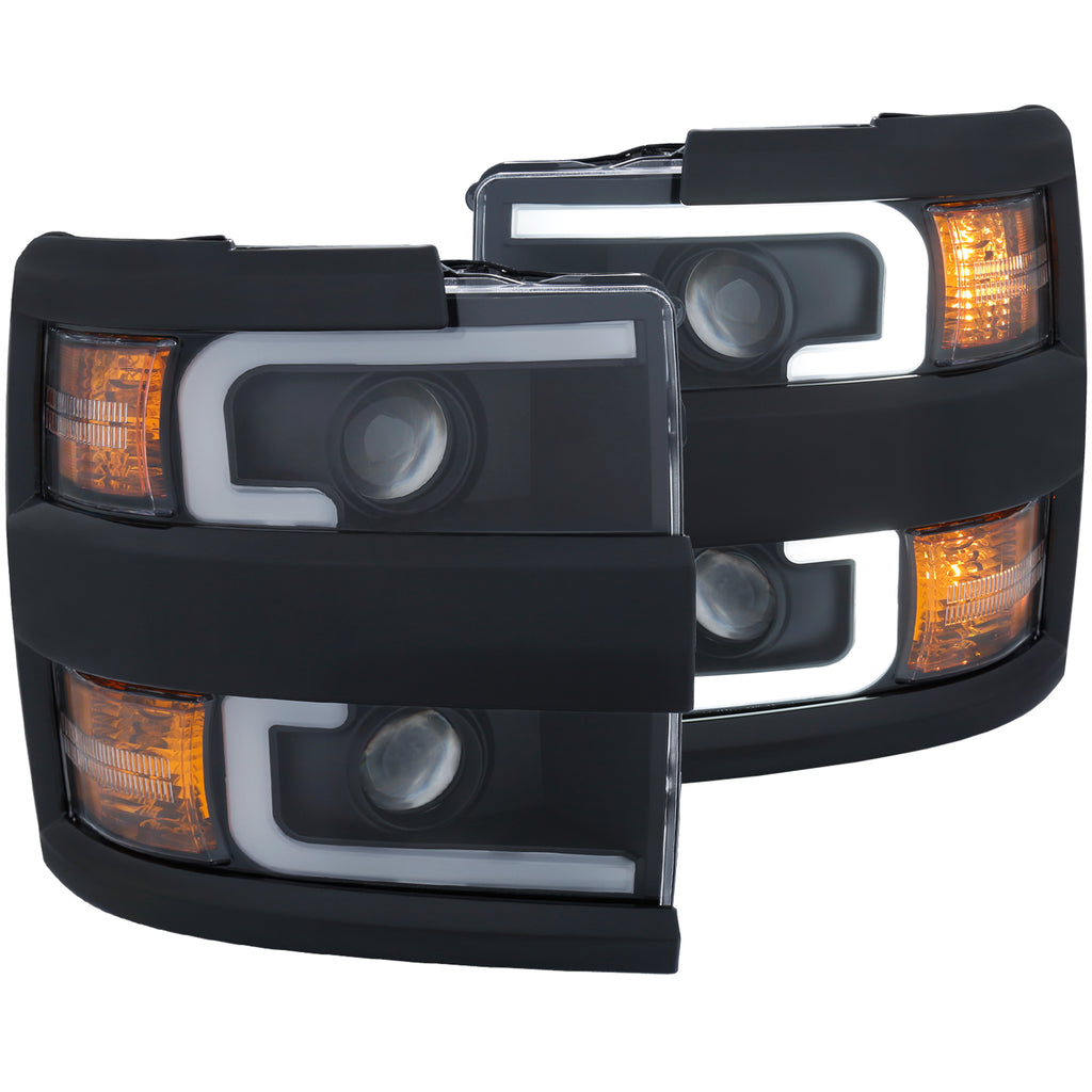 ANZO USA-111363 | Projector Headlight Set; Clear Lens; Plank Style; Black Housing; w/Amber Black Trim;Pair