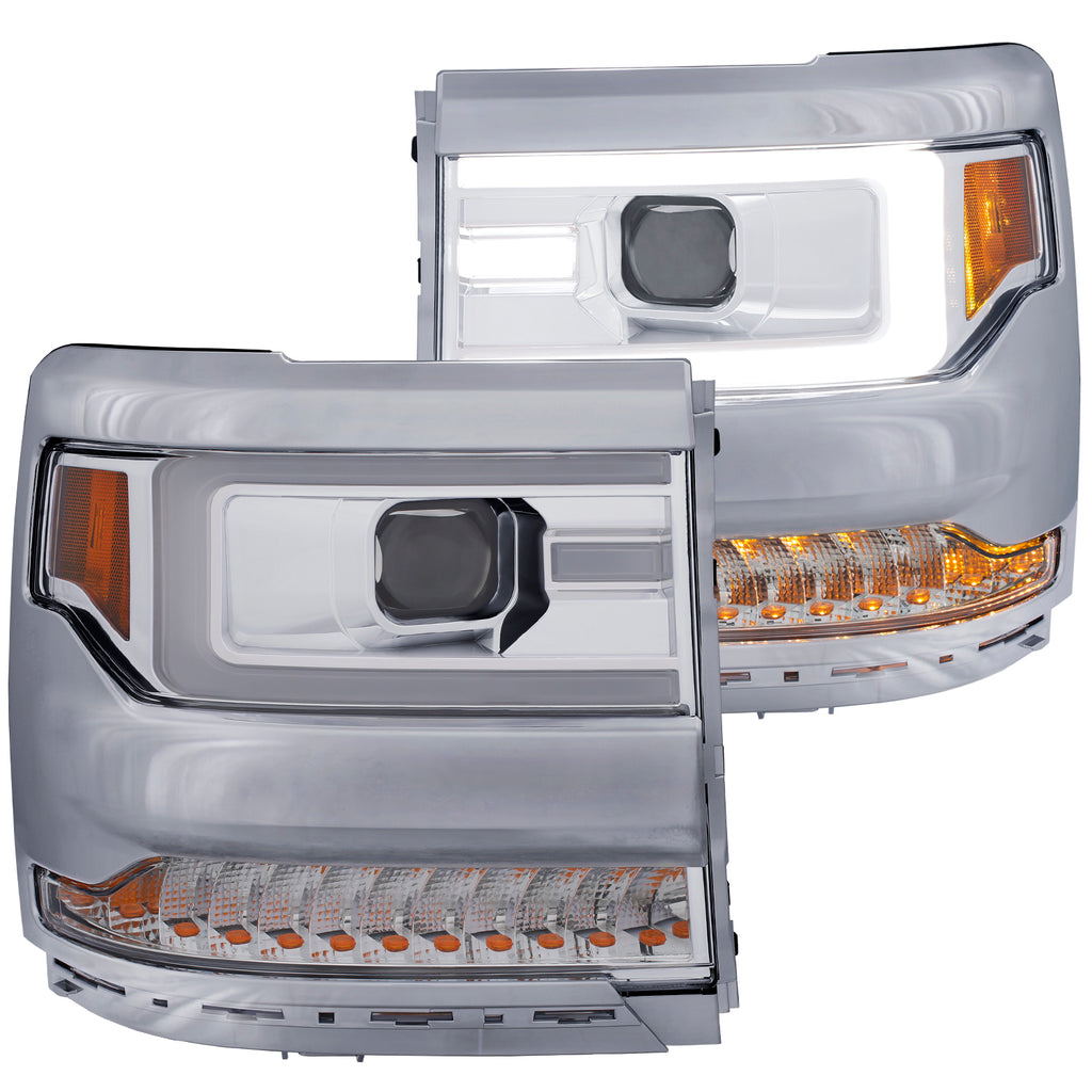 ANZO USA-111374 | Projector Headlight Set; Clear Lens; Chrome Housing;Pair w/Plank Style Design w/Amber; w/o HID kits;