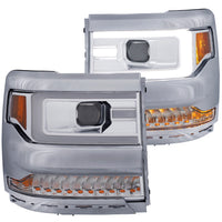 ANZO USA-111374 | Projector Headlight Set; Clear Lens; Chrome Housing;Pair w/Plank Style Design w/Amber; w/o HID kits;