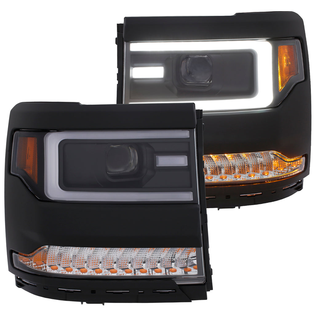 ANZO USA-111375 | Projector Headlight Set; Clear Lens; Black Housing;Pair w/Plank Style Design w/Amber Sequential Signal; w/o HID kits;