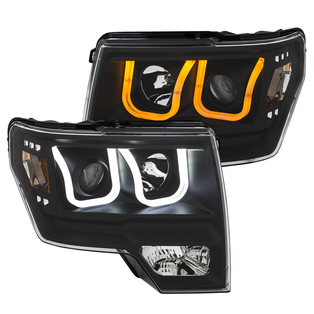 ANZO USA-111383 | Projector Headlights w/ U-Bar Switchback Black w/ Amber