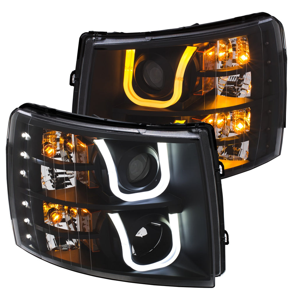 ANZO USA-111384 | Projector Headlights w/ U-Bar Switchback Black w/ Amber