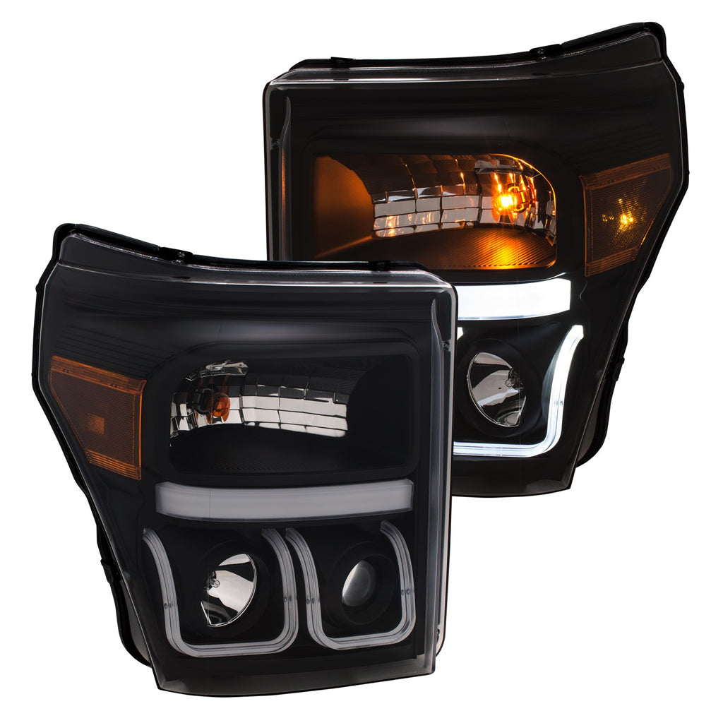 ANZO USA-111386 | Projector Headlights w/ U-Bar Switchback Black w/ Amber