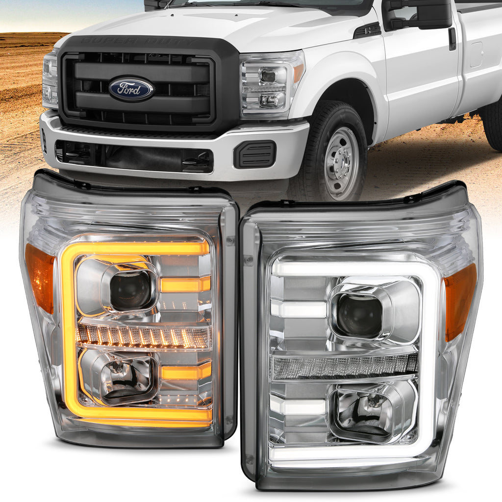 ANZO USA-111407 | Projector Headlights w/ Plank Style Switchback Chrome w/ Amber