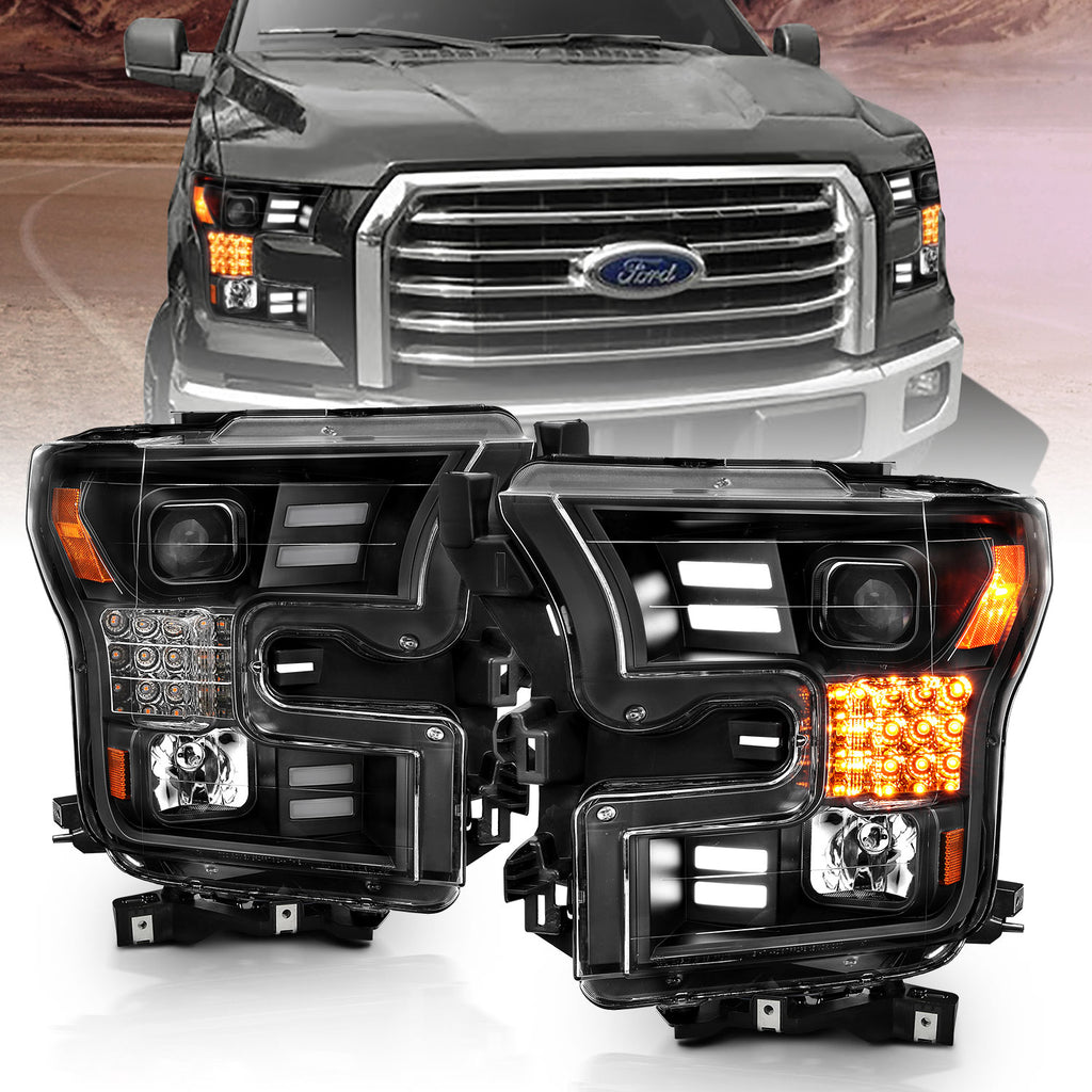 ANZO USA-111408 | Projector Headlights w/ Plank Style Design Black w/ Amber Sequential Turn Signal