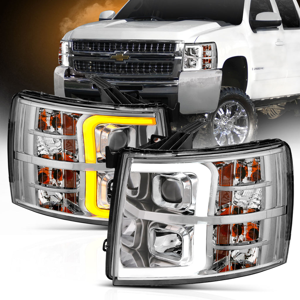 ANZO USA-111411 | Projector Headlights w/ Plank Style Switchback Chrome w/ Amber