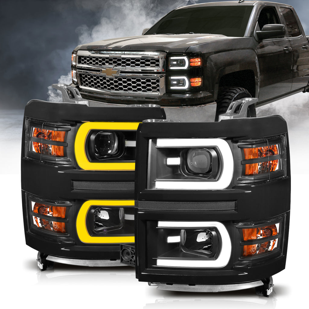 ANZO USA-111412 | Projector Headlights w/ Plank Style Switchback Black w/ Amber