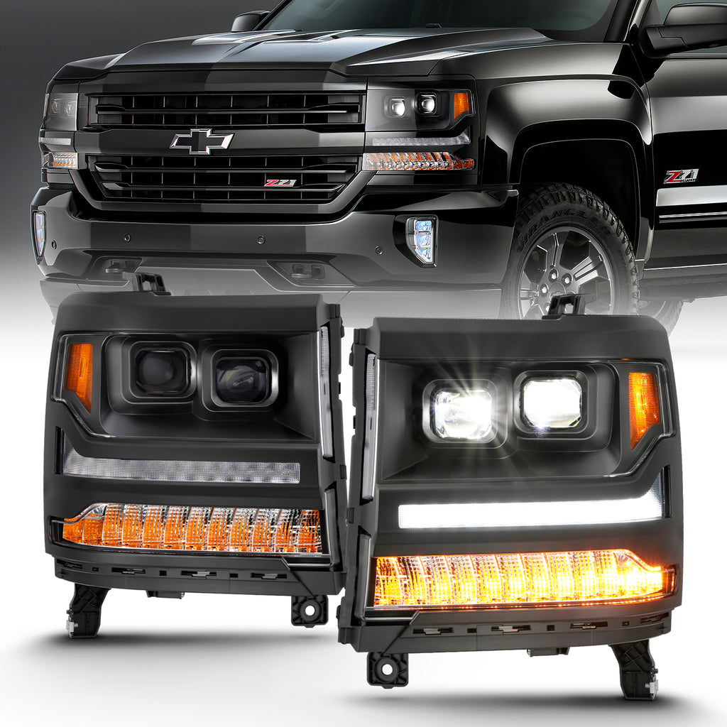 ANZO USA-111420 | LED Projector Headlights w/ Plank Style Black w/ Amber