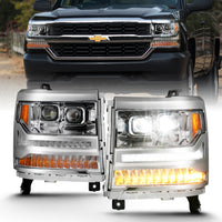 ANZO USA-111421 | LED Projector Headlights w/ Plank Style Chrome w/ Amber