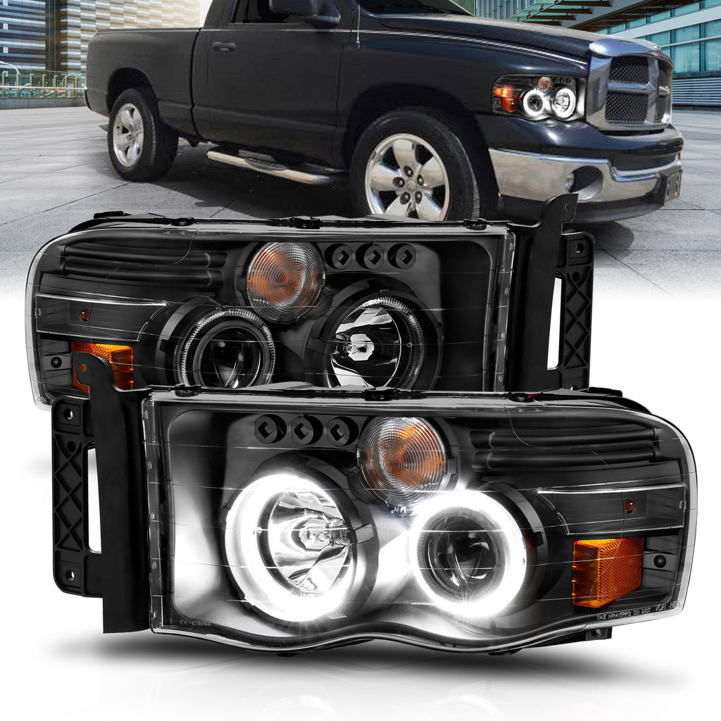ANZO USA-111490 | Projector Headlights; Black Housing w/ Halo; Clear Lens; Pair