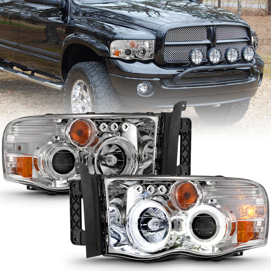 ANZO USA-111491 | Projector Headlights; Chrome Housing w/ Halo; Clear Lens; Pair