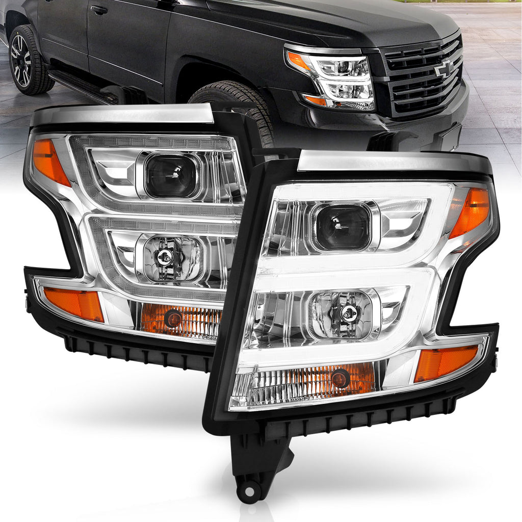 ANZO USA-111493 | Projector Headlights w/ DRL; Chrome Housing; Clear Lens; Pair