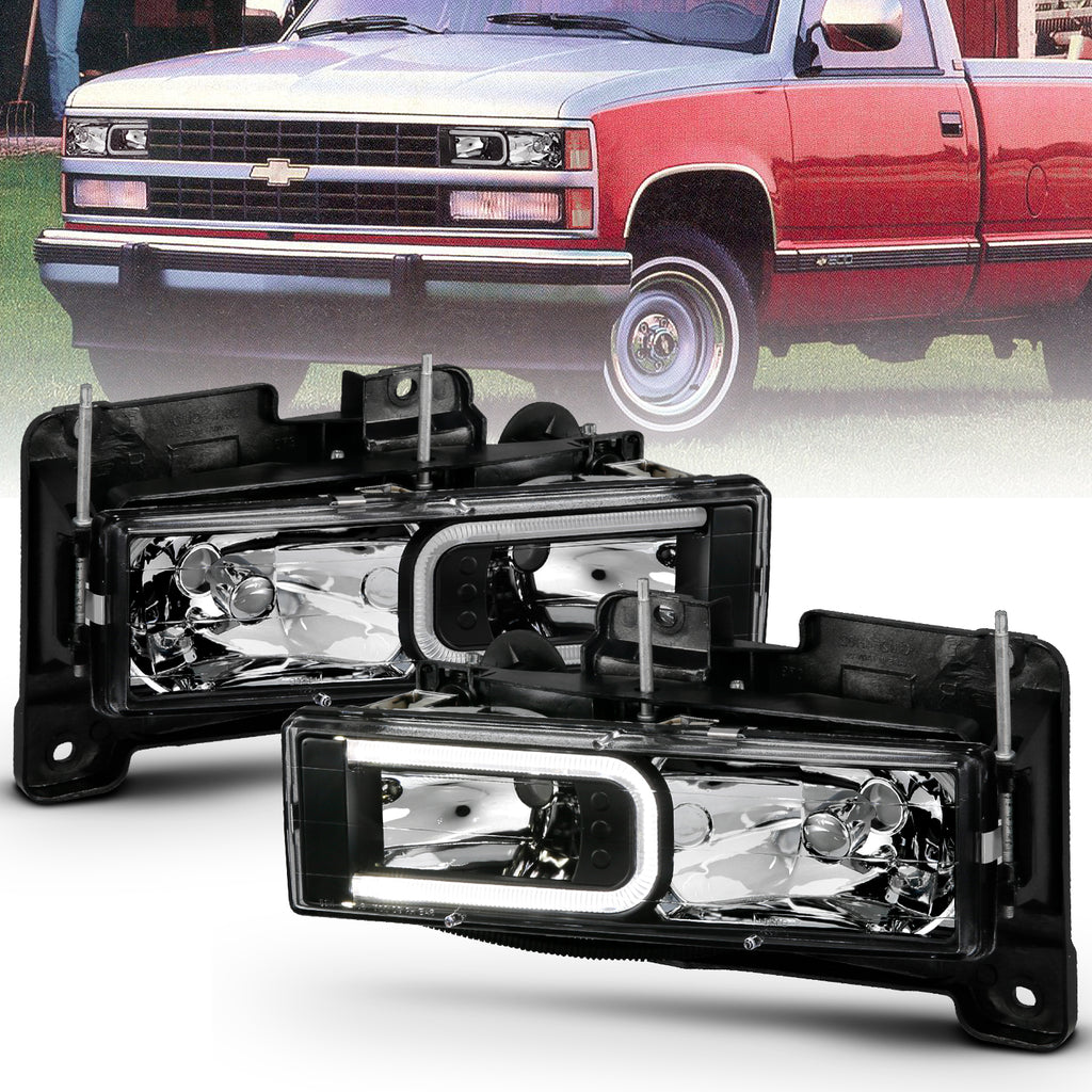 ANZO USA-111498 | Crystal Headlight Set w/ LED Light Bar Style; Black Housing; Clear Lens; Pair