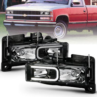 ANZO USA-111498 | Crystal Headlight Set w/ LED Light Bar Style; Black Housing; Clear Lens; Pair