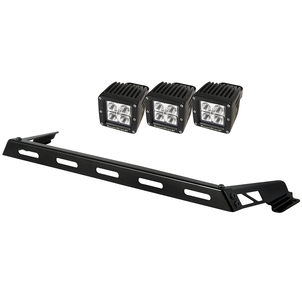 Hood Light Bar Kit 3 Cube LED Lights; 07-16 Jeep Wrangler JK