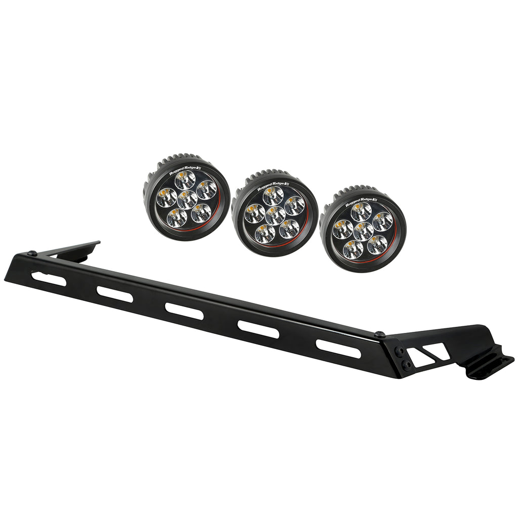 Hood Light Bar Kit 3 Round LED Lights; 07-16 Jeep Wrangler JK