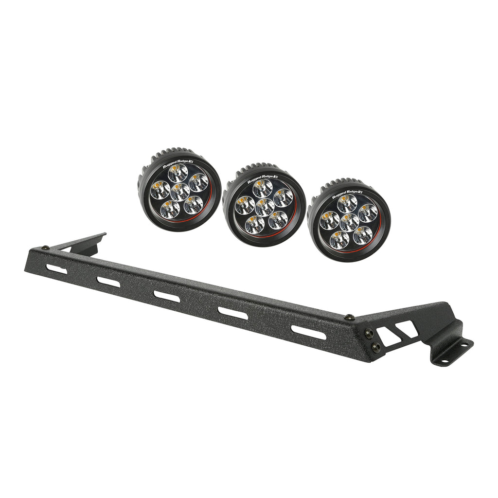 Hood Light Bar Kit Textured Black 3 Round LEDs; 07-16 Jeep Wrangler