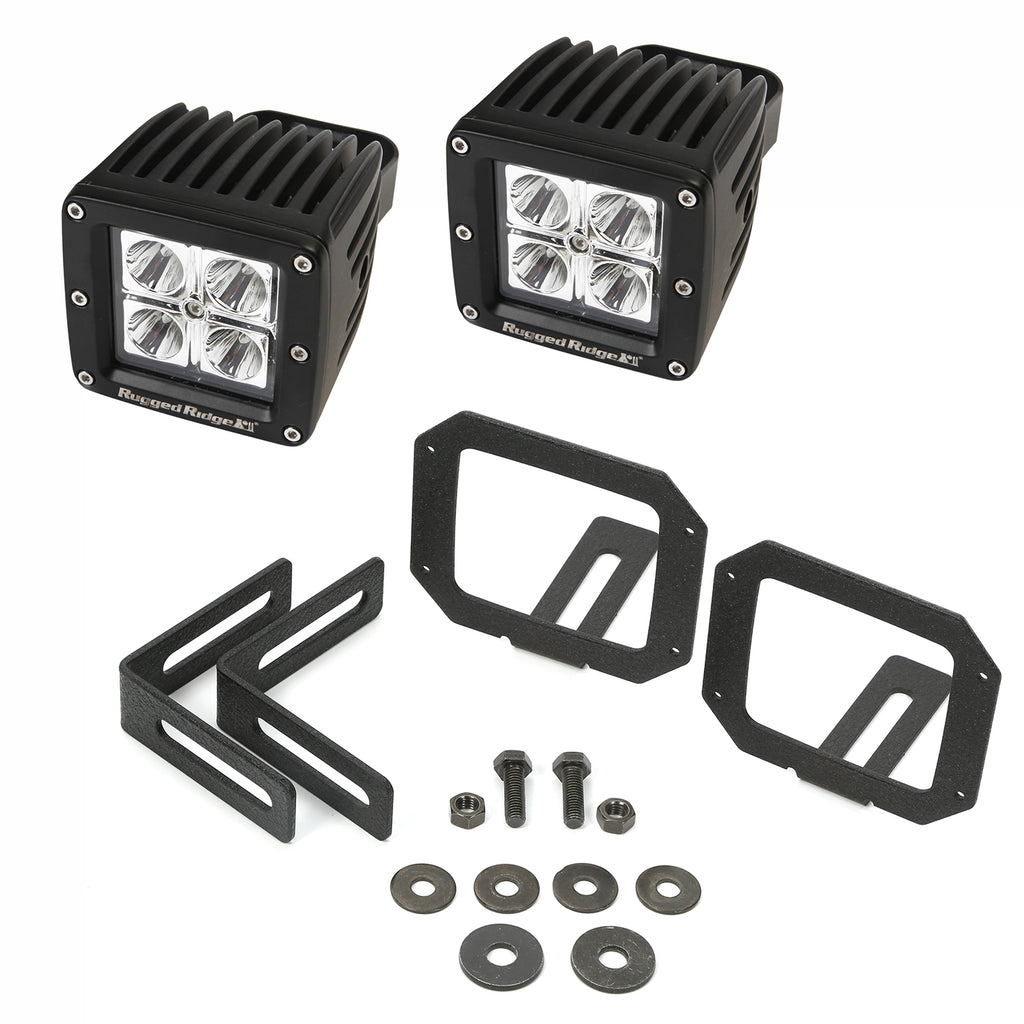 Rugged Ridge 11232.28 | LED Light/Mount Kit, Square; 07-16 Jeep Wrangler JK