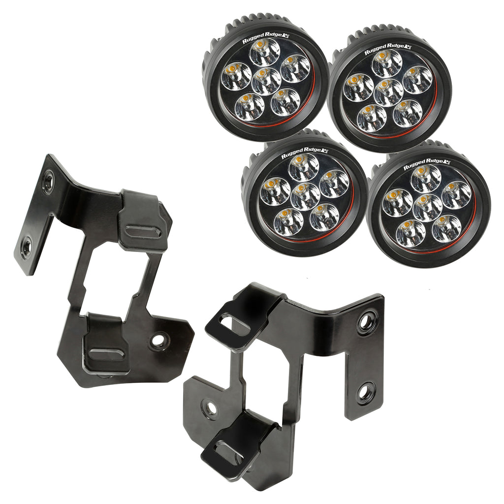Rugged Ridge 11232.32 | A-Pillar Light Mount Kit, Semi-Gloss Black, Round LED; 07-16 Wrangler