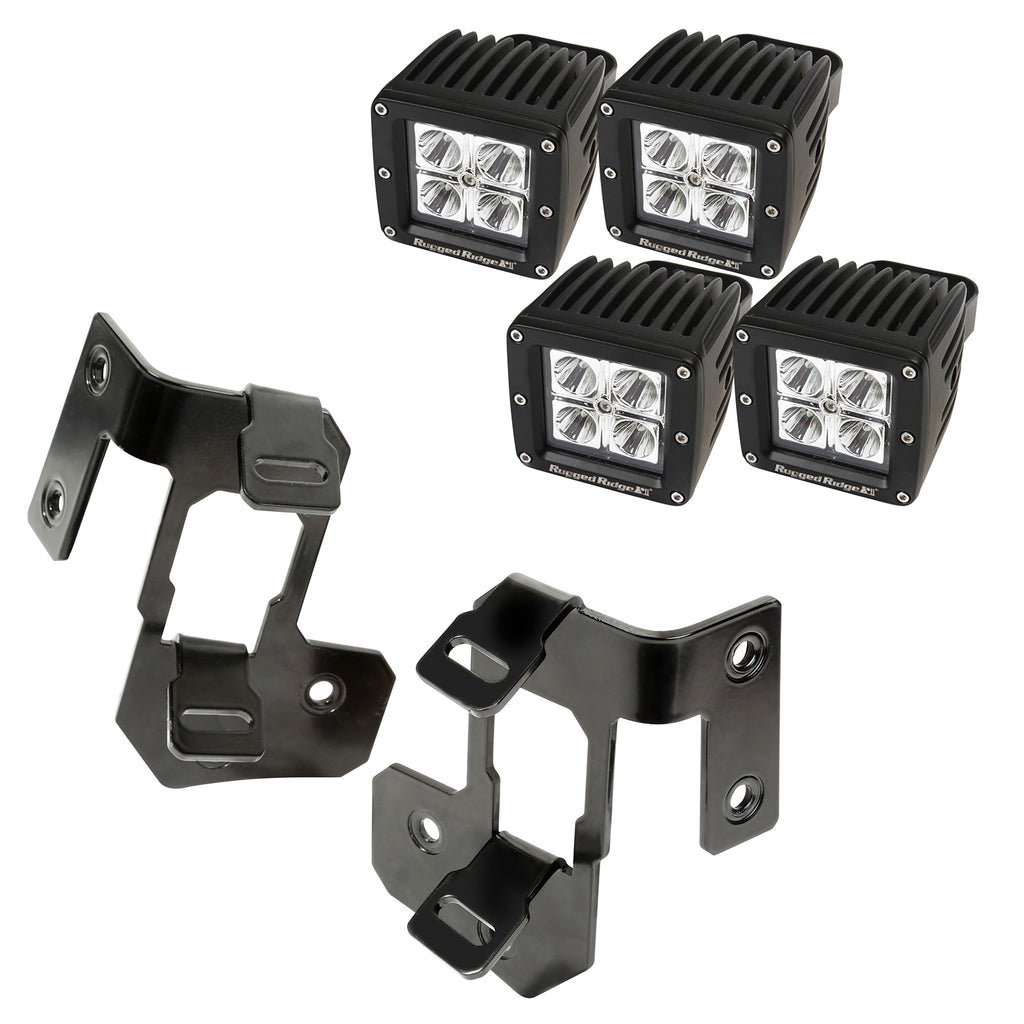 Rugged Ridge 11232.33 | A-Pillar Light Mount Kit, Semi-Gloss Black, Square LED; 07-16 Wrangler