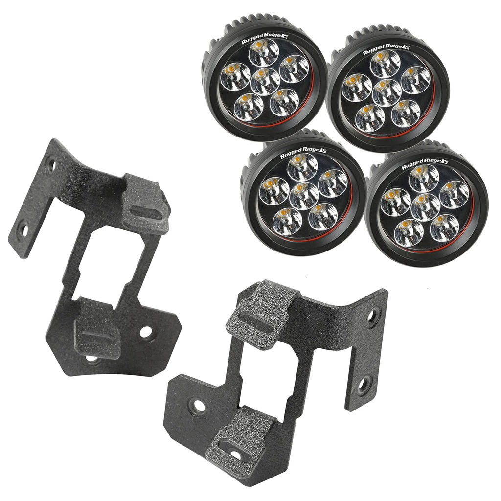 Rugged Ridge 11232.34 | A-Pillar Light Mount Kit, Textured Black, Round LED; 07-16 Wrangler