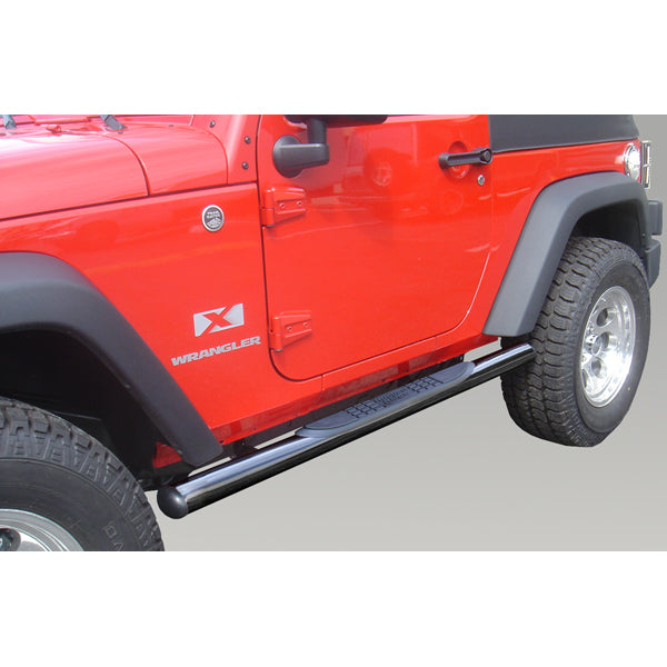 Round Tube Side Steps 3 Inch Black; 07-16 Jeep Wrangler JK