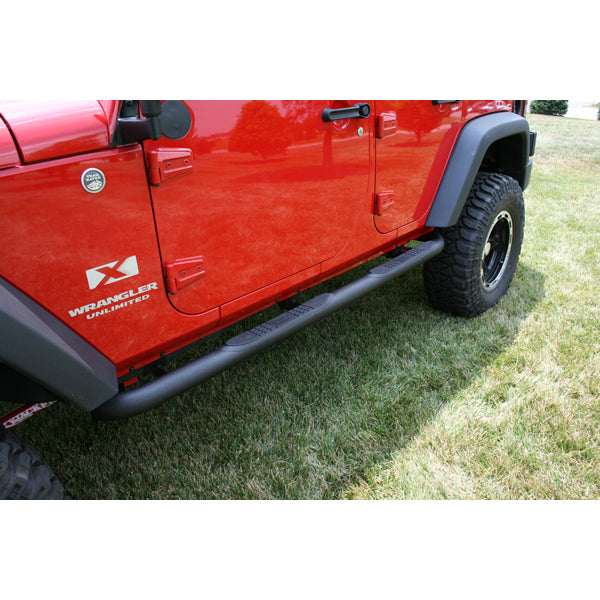 Rugged Ridge 11591.06 | Round Tube Side Steps, 3 Inch, Black; 07-16 Jeep Wrangler JKU