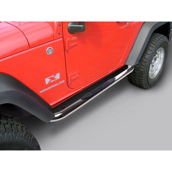 Round Tube Side Steps 3 Inch Stainless; 07-16 Jeep Wrangler 2 Door