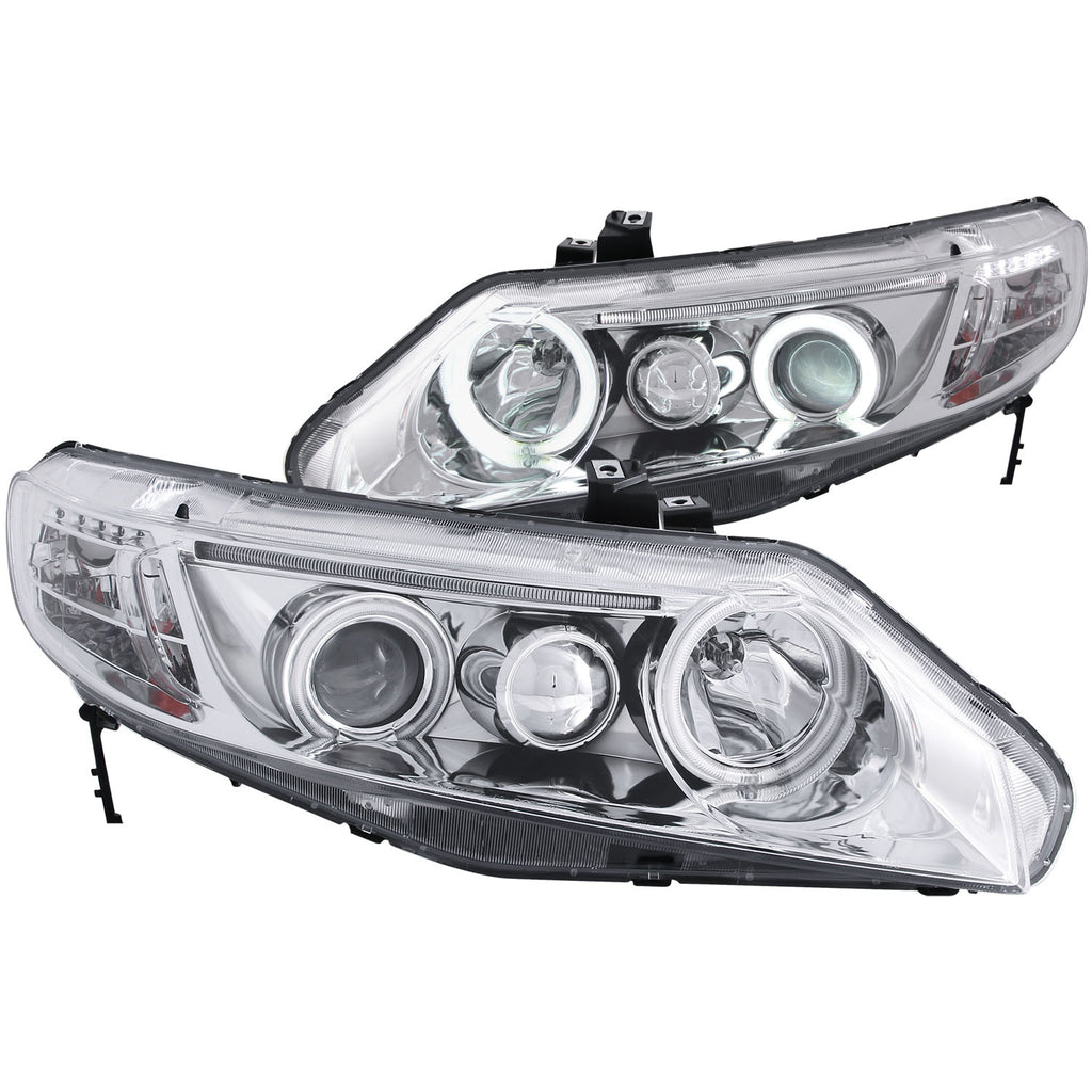 ANZO USA-121061 | Projector Headlight Set w/Halo; Clear Lens; Chrome Housing;Pair CCFL;