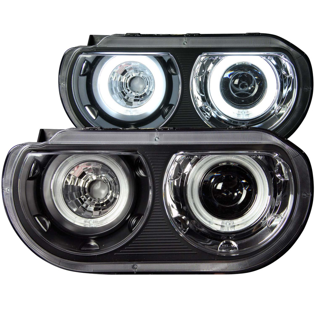 ANZO USA-121306 | Projector Headlight Set w/Halo; Clear Lens; Black Housing;Pair HID Compatible; CCFL;