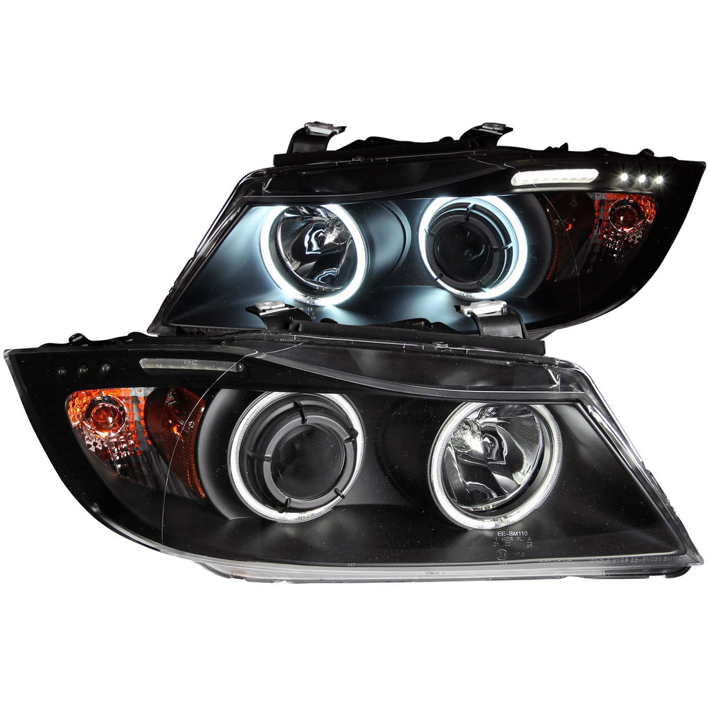 ANZO USA-121335 | Projector Headlight Set w/Halo; Clear Lens; Black Housing;Pair CCFL; w/LED Bar;