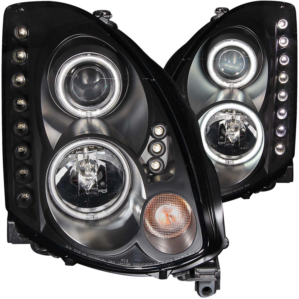 ANZO USA-121363 | Projector Headlight Set w/Halo; Clear Lens; Black Housing;Pair CCFL; HID Compatible;
