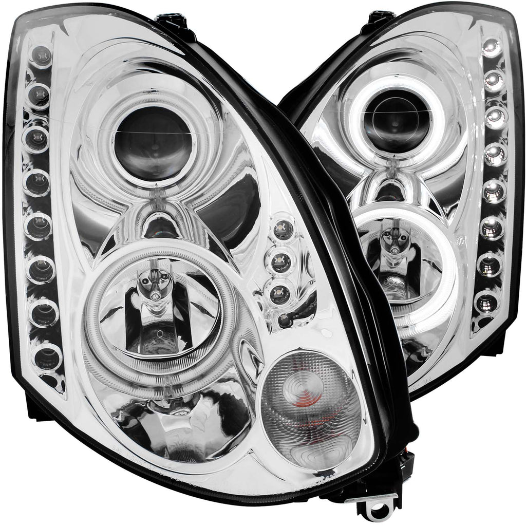 ANZO USA-121364 | Projector Headlight Set w/Halo; Clear Lens; Chrome Housing;Pair CCFL; HID Compatible;