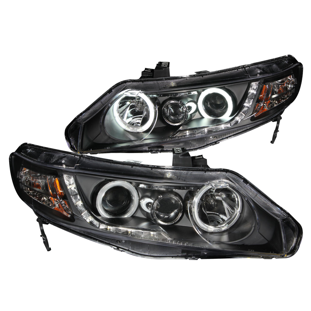 ANZO USA-121454 | Projector Headlight Set w/Halo; Clear Lens; Black Housing;Pair CCFL;