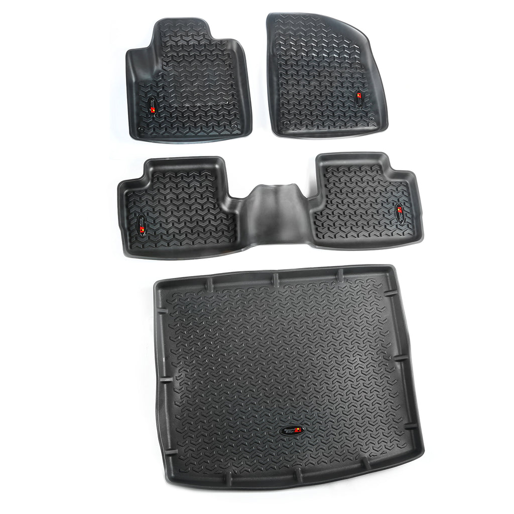 Rugged Ridge 12988.29 | Floor Liners, Kit, Black, Front/Rear/Cargo; 14-16 Jeep Cherokee KL