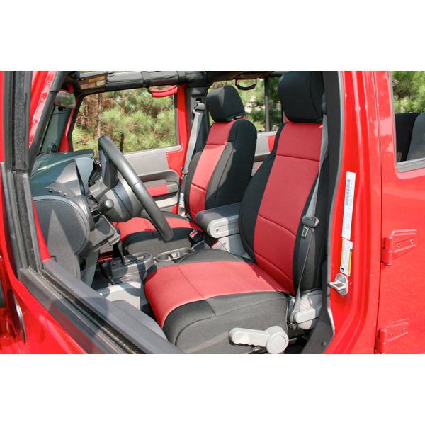 Neoprene Front Seat Covers Black/Red; 11-16 Jeep Wrangler