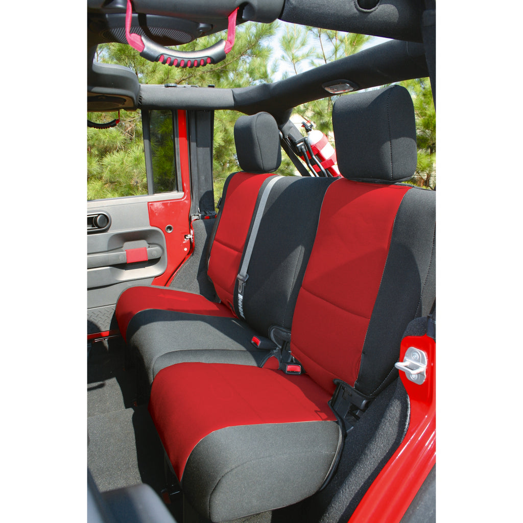 Rugged Ridge 13264.53 | Neoprene Rear Seat Cover, Black/Red; 07-16 Jeep Wrangler JKU