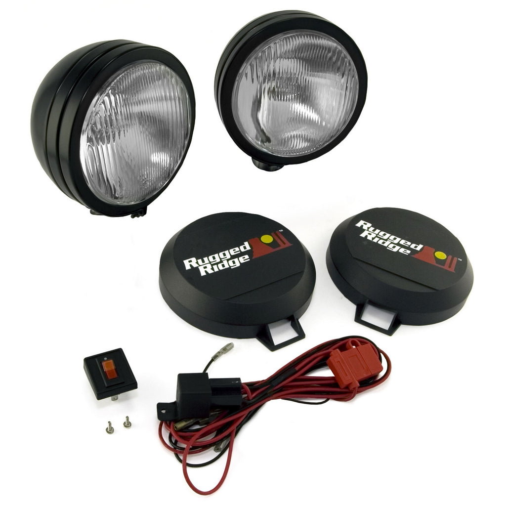 Rugged Ridge 15205.52 | 5 Inch Round HID Off Road Fog Light Kit, Black Steel Housing, Pair