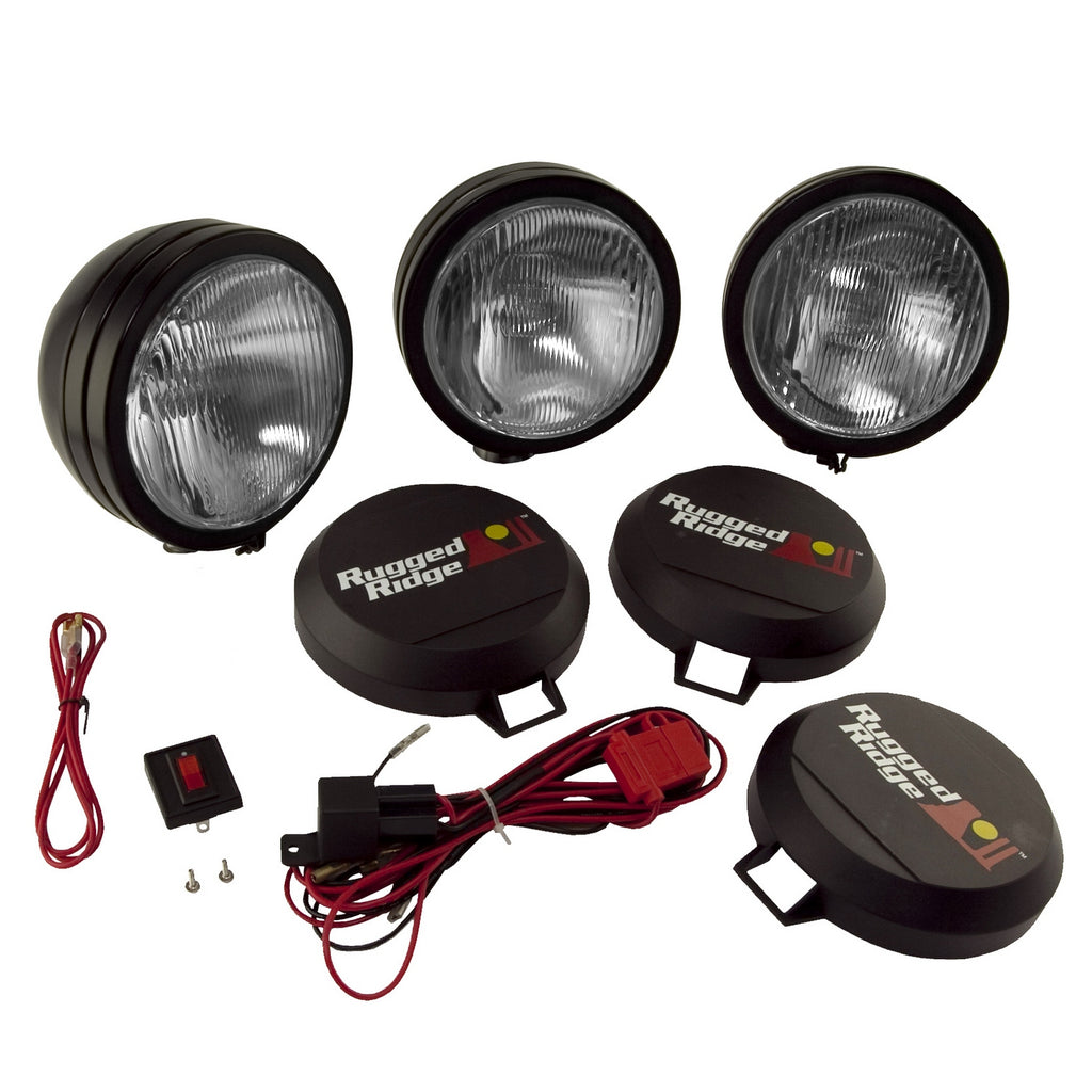 Rugged Ridge 15205.62 | 5 Inch Round HID Off Road Fog Light Kit, Black Steel Housing, Set of 3