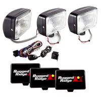 Rugged Ridge 15207.65 | 5 Inch x 7 Inch Halogen Fog Light Kit, Black Steel Housings, Set of 3